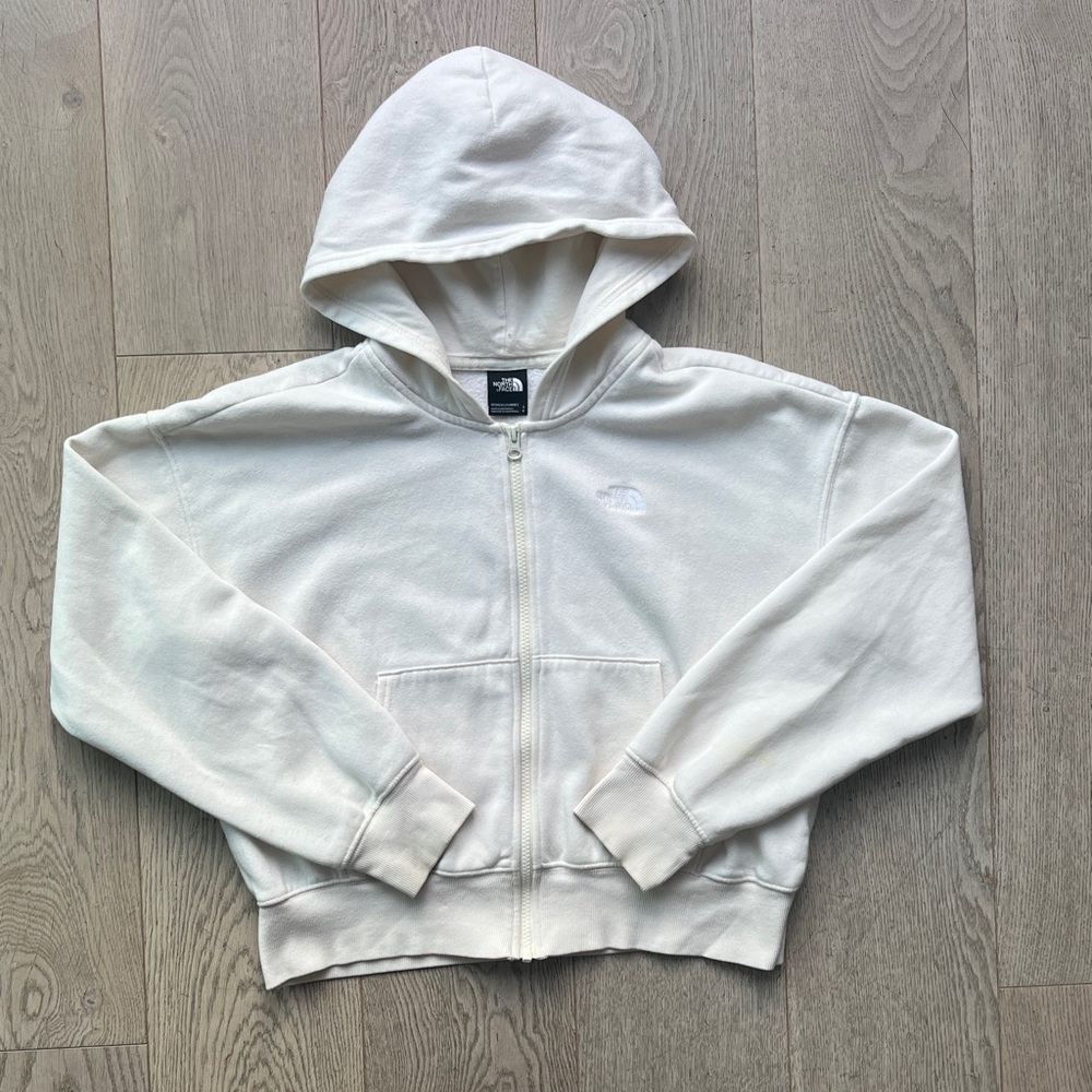 The North Face Women’s Size S Full-Zip Cropped Hoodie Jacket White Dune